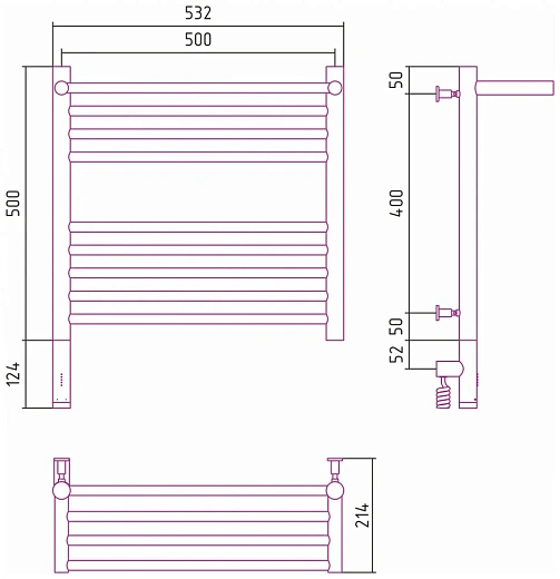 Полотенцесушитель электрический Сунержа Богема 3.0 500x500 с полкой, хром, L/R