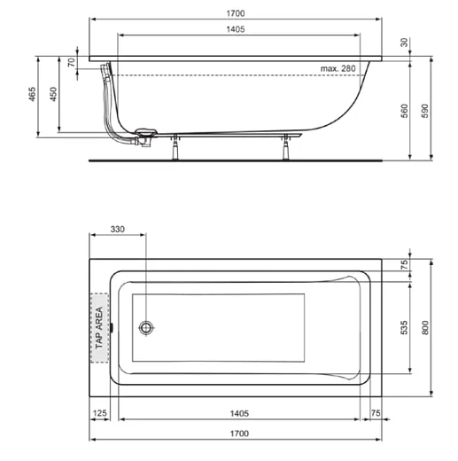 Акриловая ванна Ideal Standard LA DOLCE VITA T540401 170x80 см (ножки в комплекте)
