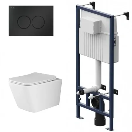 Инсталляция Am.Pm ProC, с безободковым унитазом Ceramicanova Metric Rimless, сиденье микролифт, клавиша смыва, I012707/CN3007/I070138