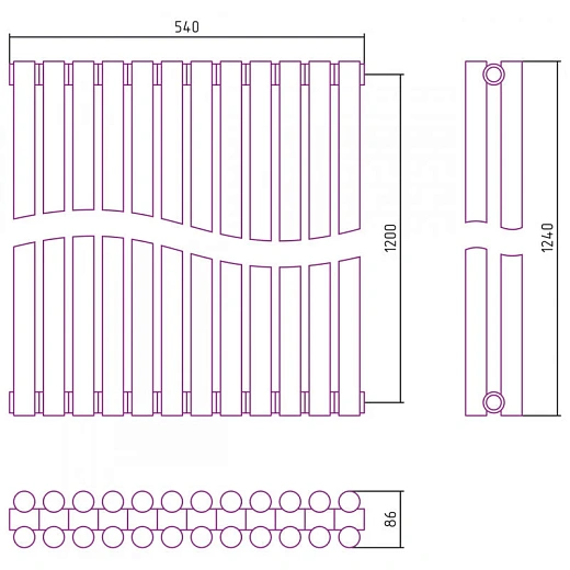 Радиатор трубчатый Сунержа Эстет-11, 12 секций, боковое подключение, цвет матовое золото, 032-0302-1212