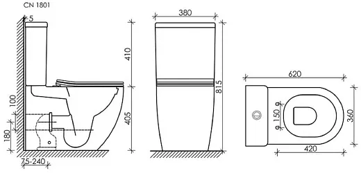 Унитаз компакт Ceramicanova Mia Rimless CN1801 крышка микролифт, безободковый, белый, сантехфарфор