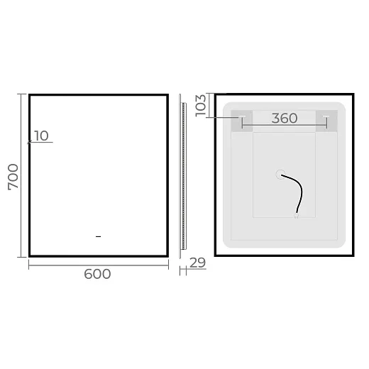 Зеркало Raval Альтера Black 60х70 бесконтакт, AltBl.02.600x700/W/RL