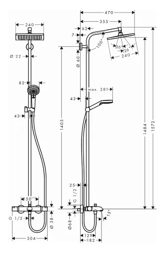 Душевая стойка Hansgrohe Crometta E 240 1jet Showerpipe 27298000
