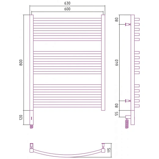 Полотенцесушитель электрический Сунержа Аркус 3.0, 800x600, цвет золото, 03-5704-8060/03-5705-8060