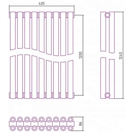 Радиатор трубчатый Сунержа Эстет-00, 9 секций, боковое подключение, цвет золото, 03-0332-1209