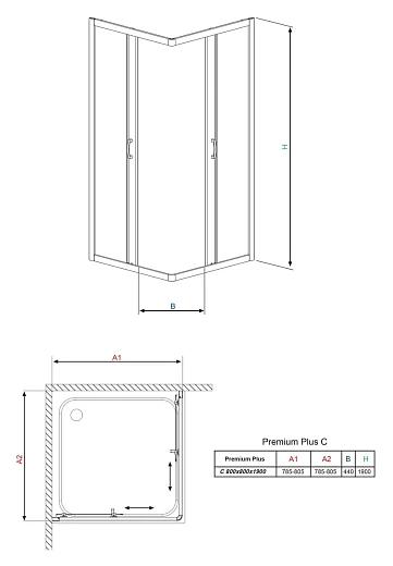 Душевой уголок Radaway Premium Plus C 30463-01, 80 х 80 х 190 см
