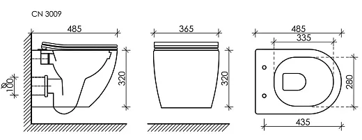 Инсталляция Ceramicanova Envision с унитазом Ceramicanova Forma CN3009_1001CH_1000 Rimless CN3009, крышка микролифт, сантехфарфор, клавиша Round хром глянцевый