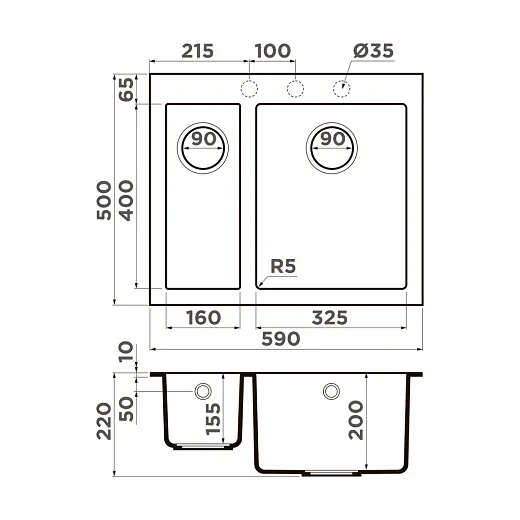Кухонная мойка Omoikiri Bosen 59-2A-GR Artceramic/Leningrad grey