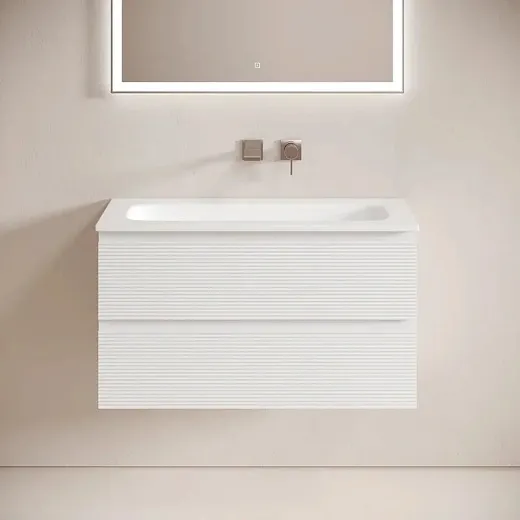 Тумба под раковину Sancos Folk FL90W, 90 см подвесная, с рельефным фасадом, Bianco