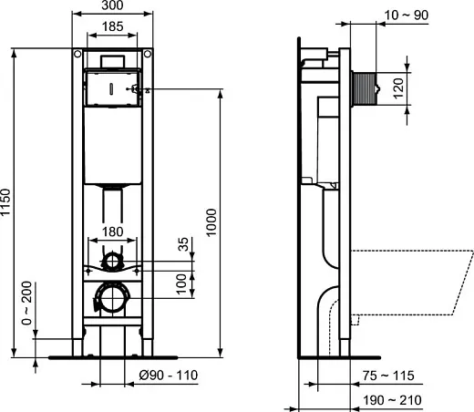 Инсталляция Ideal Stanadard PROSYS ECO FRAME M для подвесных унитазов, E233267