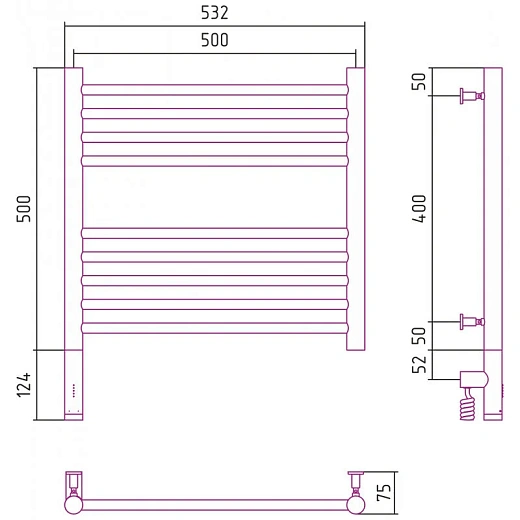 Полотенцесушитель электрический Сунержа Богема 3.0, 500x500, цвет матовое золото, 032-5804-5050/032-5805-5050