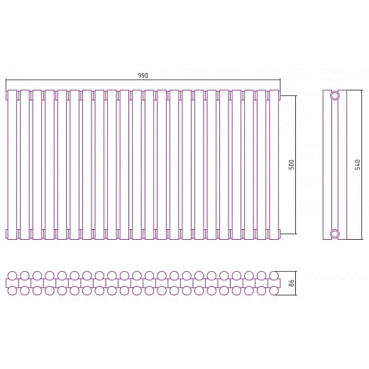 Радиатор трубчатый Сунержа Эстет-11, 22 секции, ширина 99,5 см, высота 50 см, боковое подключение, цвет состаренная бронза, 05-0302-5022