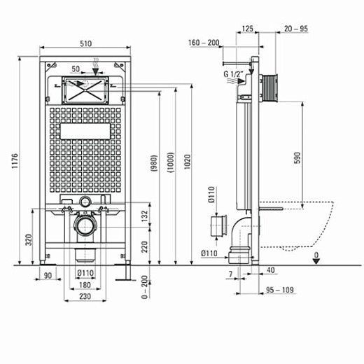 Инсталляция для подвесного унитаза Deante CST_X50S с черной клавишей смыва