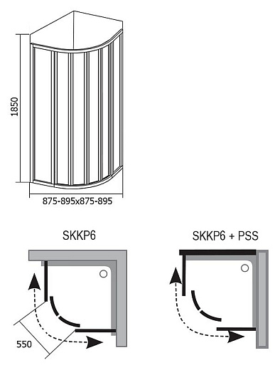 Душевой уголок Ravak SKKP6-90 Grape, профиль белый