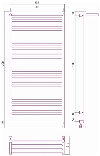 Полотенцесушитель электрический Сунержа Богема 3.0 1200 x 600 с полкой, ширина 63.2 см, высота 132.4 см, сатин, L/R