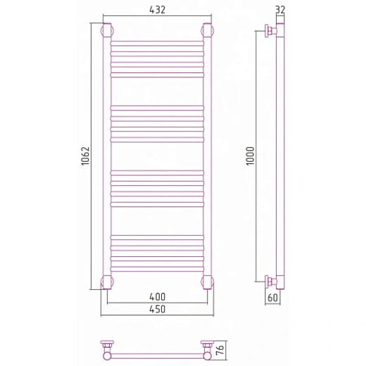 Полотенцесушитель водяной Сунержа Богема+ 15-0220-1040, 1000x400, цвет тёмный титан муар
