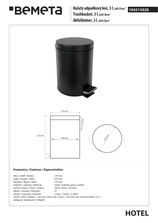 Мусорное ведро Bemeta Dark 104315020 чёрное