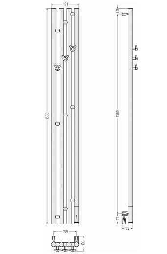 Полотенцесушитель электрический Сунержа Кантата 3.0, 1500x159, цвет темный титан муар, 15-5847-1516