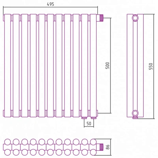 Радиатор трубчатый Сунержа Эстет-11 EU50, 11 секций, нижнее подключение, цвет матовое золото, 032-0312-5011 Радиатор трубчатый Сунержа Эстет-11 EU50, 11 секций, нижнее подключение, цвет матовое золото, 032-0312-5011