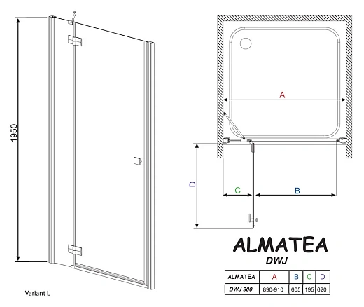 Душевая дверь в нишу Radaway Almatea DWJ 90 стекло графит L 31002-01-05N