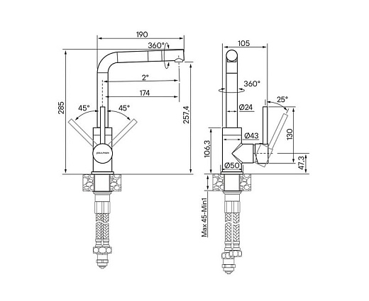 Смеситель PAULMARK HONNER Ho212018-GM, (черный/вороненая сталь)