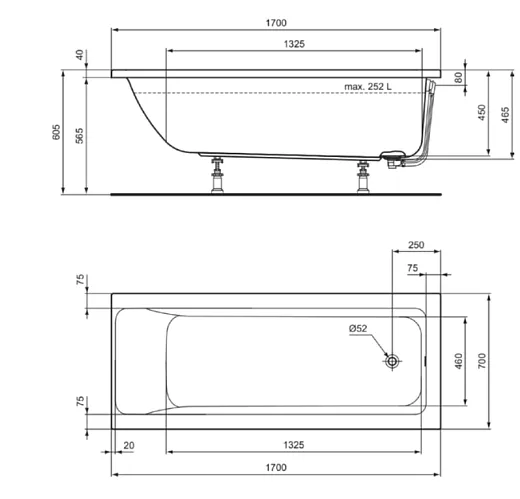 Акриловая ванна Ideal Standard Connect Air T361701 170х70 см