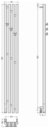 Полотенцесушитель электрический Сунержа Кантата 3.0 (левый) 1500х159 сатин