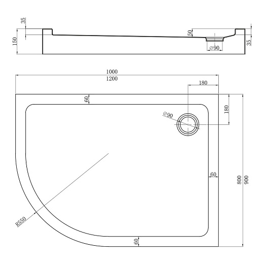 Поддон для душа Veconi Tezeo TZ-55R 120x80