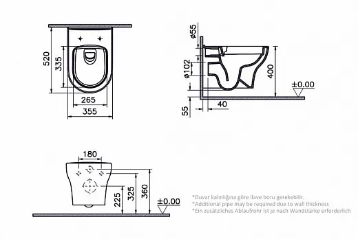 Подвесной унитаз безободковый Vitra Zentrum Round SmoothFlush  (укороченный 50 см) без сиденья, белый, санитарный фарфор, антибактериальное покрытие Hygiene 7786B003-0075