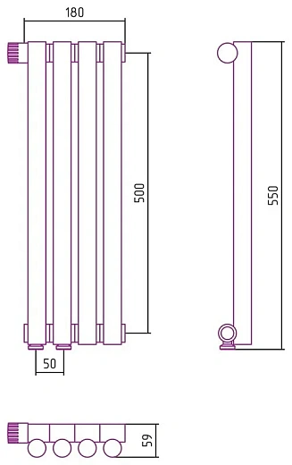 Радиатор стальной трубчатый Сунержа Эстет-1 EU50, ширина 20 см, высота 50 см, 4 секции, нижнее подключение левое/правое, хром, 00-0310-5004/00-0311-5004