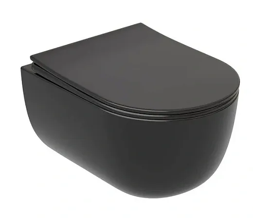 Подвесной унитаз Ceramicanova Modena Rimless, CN6063MB, безободковый, крышка-сиденье микролифт, черный матовый, сантехфарфор
