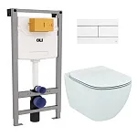 Комплект: инсталляция OLI 120 с кнопкой Slim белой и унитаз подвесной Ideal Standard Tesi AquaBlade с сиденьем Soft-Close