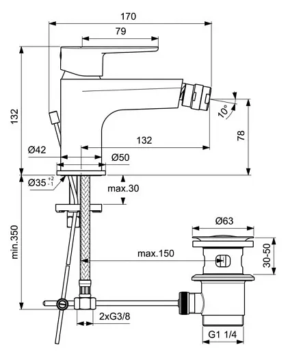 Смеситель Ideal Standard Cerafine Model O для биде, хром, BC705AA