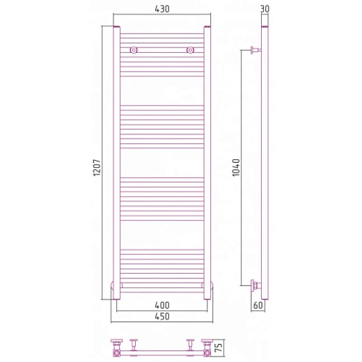 Полотенцесушитель водяной Сунержа Модус, 1200x400, цвет матовое золото, 032-0250-1240