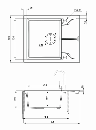 Кухонная мойка Deante Andante 59x49 алебастр