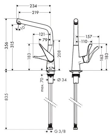 Смеситель Hansgrohe Metris 14823000 для кухонной мойки