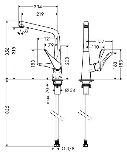Смеситель Hansgrohe Metris 14823000 для кухонной мойки