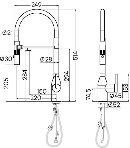 Смеситель PAULMARK MAGNETO ONE Ma213188-BS, (стальной/брашированная сталь), гибкий излив