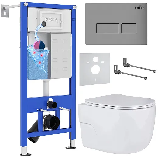 Комплект инсталляции с унитазом 6 в 1 Roxen StounFix Dual Fresh 607036 (состоит из: 710200, Caspia 410280M, 530155-01)