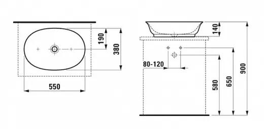 Раковина Laufen The New Classic 8.1285.2.000.112.1, накладная, цвет - белый, 55 х 38 х 14 см