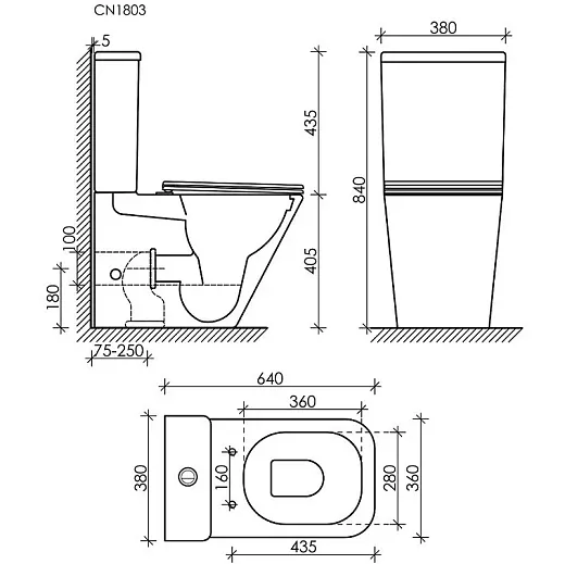 Напольный унитаз Ceramicanova Cubic Rimless CN1803, безободковый, с бачком, сиденье Soft Close, сантехфарфор, белый