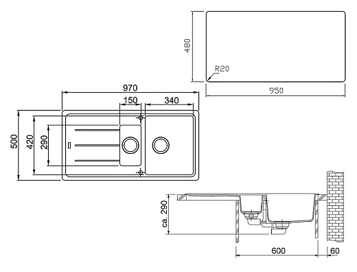 Мойка кухонная Franke Basis BFG 651 шоколад с крылом, 2 чаши