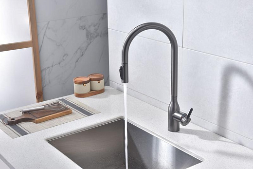 Смеситель PAULMARK UNIVERSAL Un213880-GM, (черный/вороненая сталь)