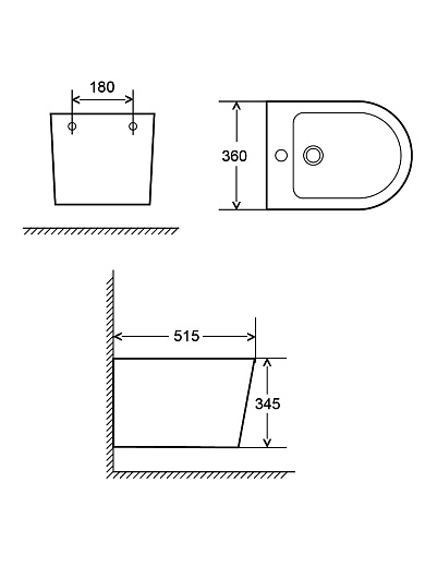 AQM2101MB Биде подвесное AQUAme, цвет черный матовый, с отв под смеситель, с переливом 515x360x345мм