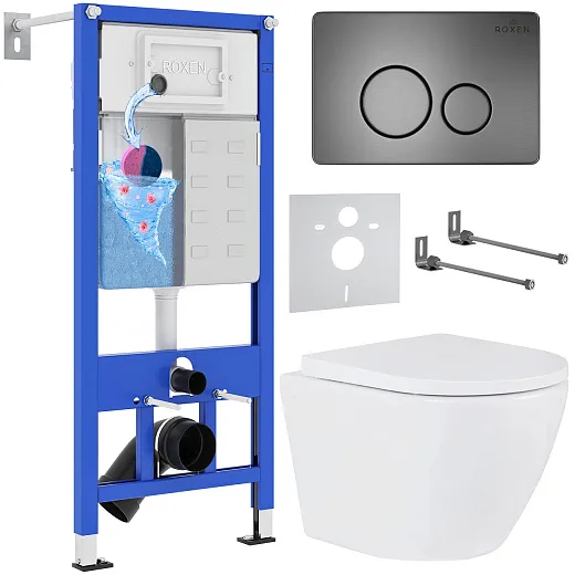 Комплект инсталляции с унитазом 6 в 1 Roxen StounFix Dual Fresh 625385 (состоит из: 710200, Steel 420260G, 530185-02)