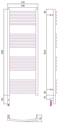 Полотенцесушитель электрический Сунержа Аркус 3.0, 1200x400, цвет хром, 00-5704-1240