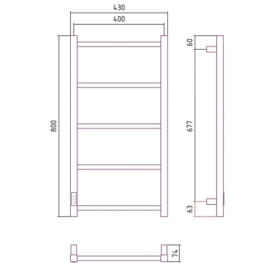 Полотенцесушитель электрический Стилье Формат 26, ширина 40 см, высота 80 см, диммер слева/справа, черный, 17527-8040/17526-8040