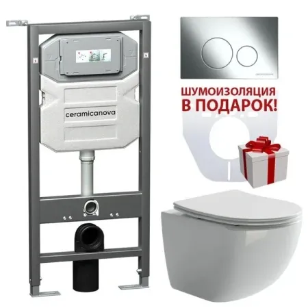 Инсталляция Ceramicanova Envision с унитазом Ceramicanova Forma CN3009_1001CH_1000 Rimless CN3009, крышка микролифт, сантехфарфор, клавиша Round хром глянцевый