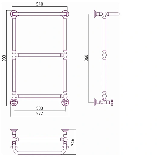Полотенцесушитель водяной Сунержа Ренессанс 1386, 860x500, цвет шампань, 020-0281-8650