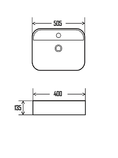 AQM5001 Раковина настольная AQUAme с отверстием под смеситель. 505x400x135